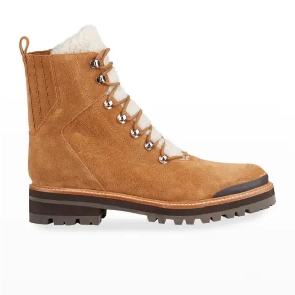 NEW Marc Fisher Izzie Boot brown suede lace up shearling size 9.5 - Picture 1 of 9